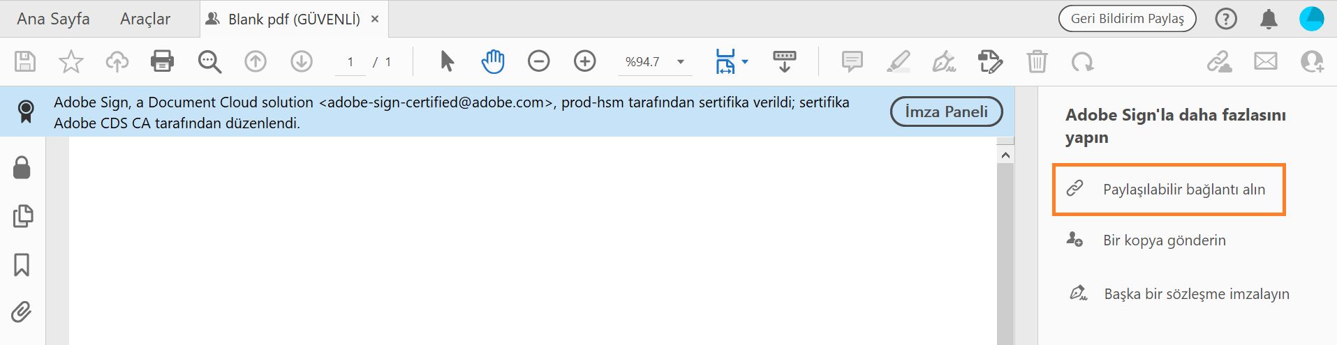 Paylaşılabilir Bağlantı Alın seçeneğini tıklatın