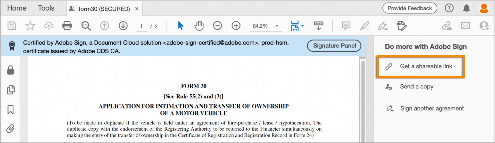 انقر فوق Get A Shareable Link