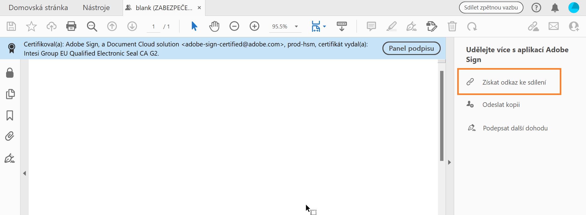 Klikněte na možnost Získat odkaz ke sdílení