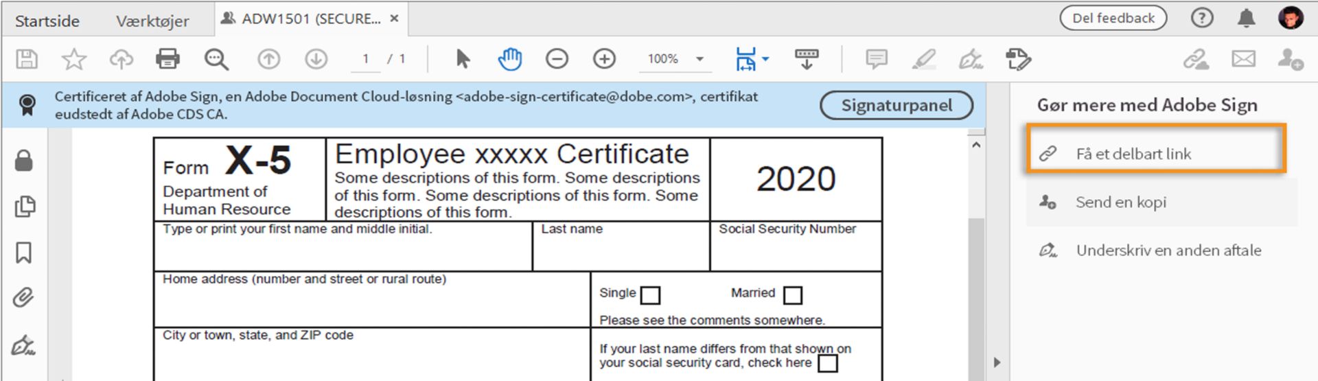 Klik på Få et delbart link