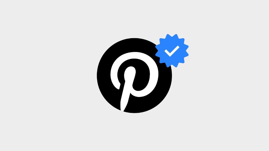 A black Pinterest logo icon with a blue checkmark indicating a verified user
