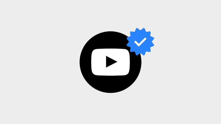 A black circle YouTube logo icon with a blue checkmark indicating a verified account