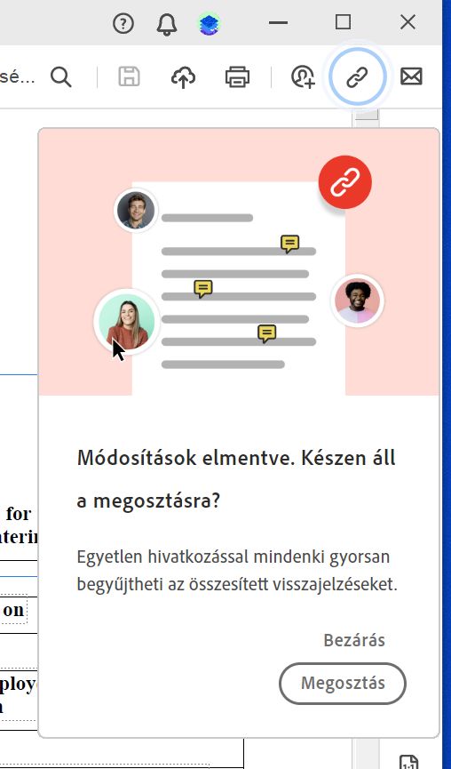 Fájlhivatkozás megosztása üzenet, amikor létrehoz egy PDF-fájlt a vágólapról, weboldalról vagy üres oldalból 