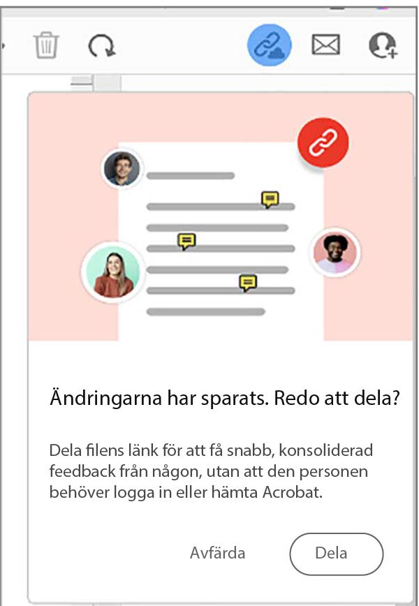 Uppmaning om att dela fillänk när du har skapat en PDF-fil från Urklipp, en webbsida eller en tom sida 