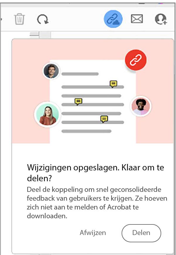 Vragen om bestandskoppeling te delen nadat u een PDF hebt gemaakt via het klembord, een webpagina of een lege pagina 