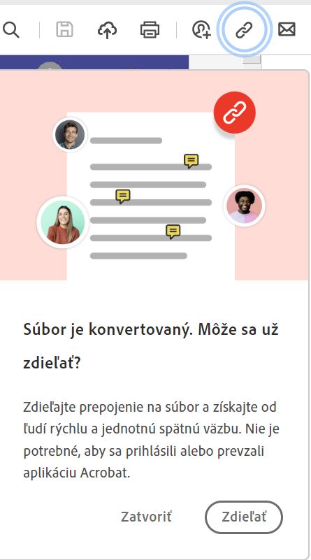 Po konvertovaní na súbor PDF zdieľajte prepojenie výzvy súboru
