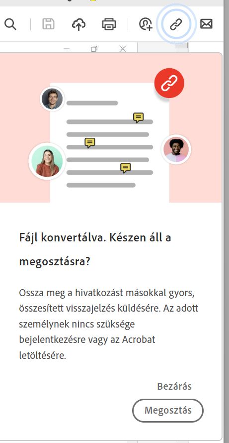 Fájlhivatkozás megosztása üzenet a PDF-re konvertálás után