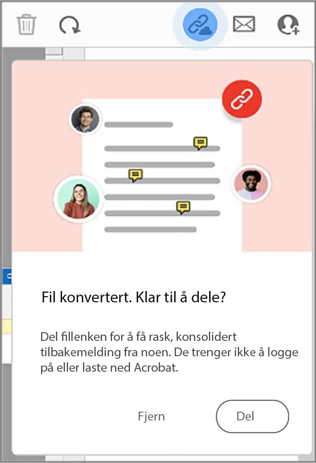 Del filkobling-ledetekst etter at du har konvertert til PDF