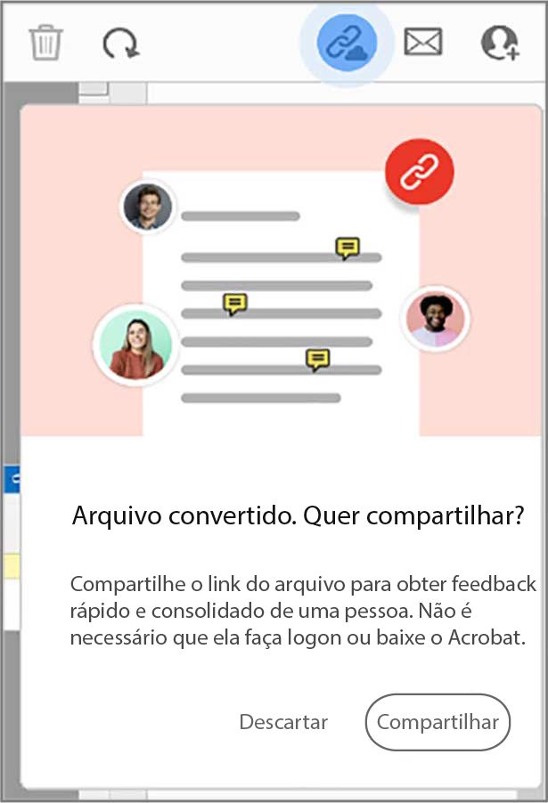 Prompt de compartilhamento de link de arquivo após a conversão em PDF