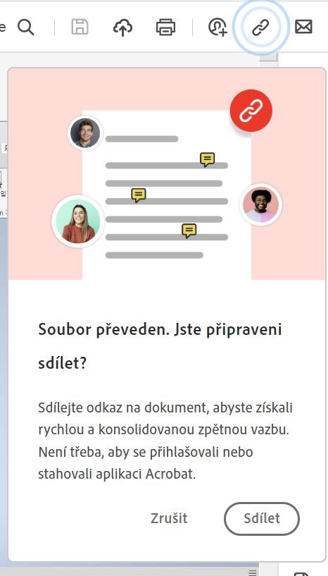 Výzva ke sdílení odkazu na soubor po převodu do formátu PDF