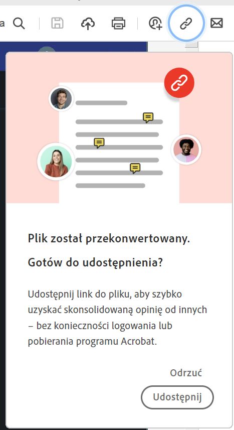 Monit o udostępnianie łącza do pliku po jego przekonwertowaniu na format PDF