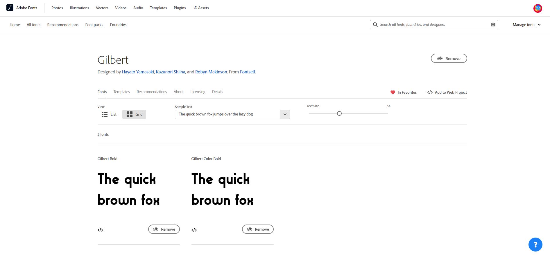 Language support on a font family page