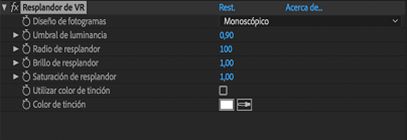 Opciones de Resplandor de VR