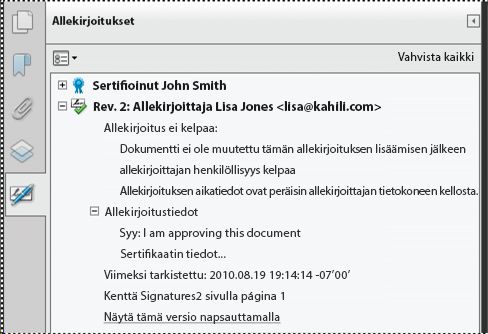 Allekirjoitukset-paneeli Acrobatissa