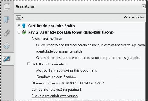 Painel Assinaturas no Acrobat