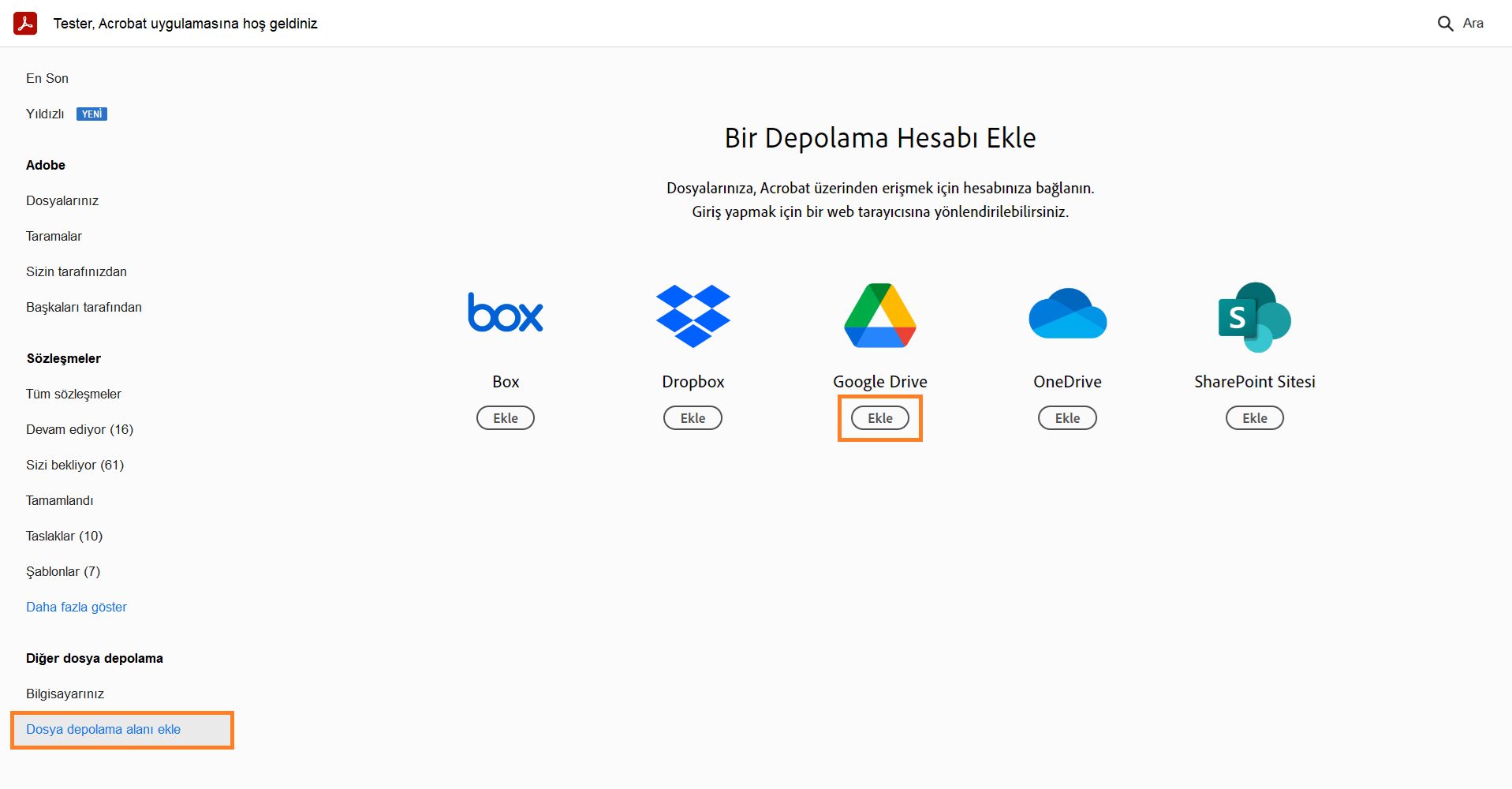 Google Drive hesabı ekleme
