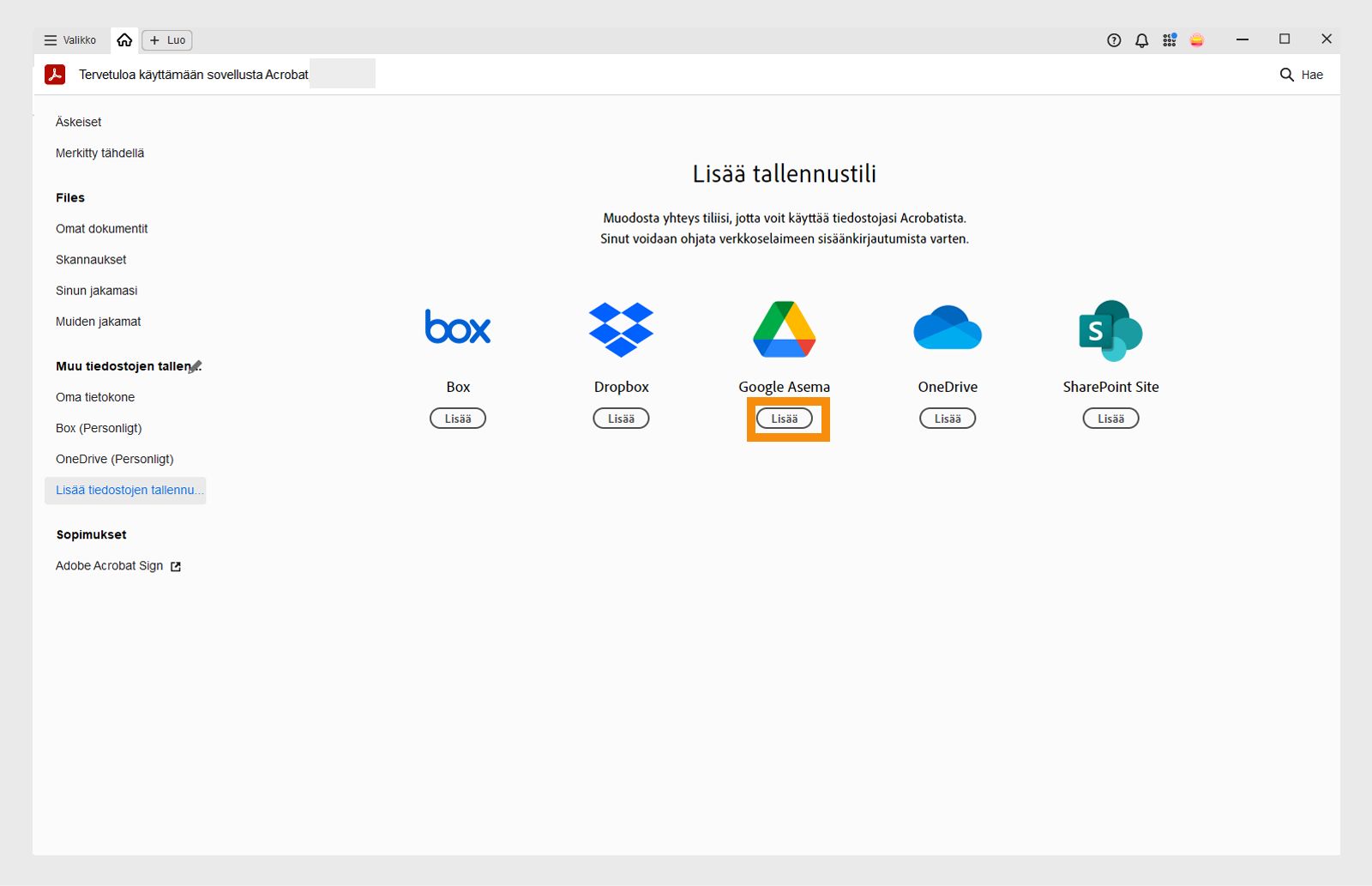 Lisää Google Drive