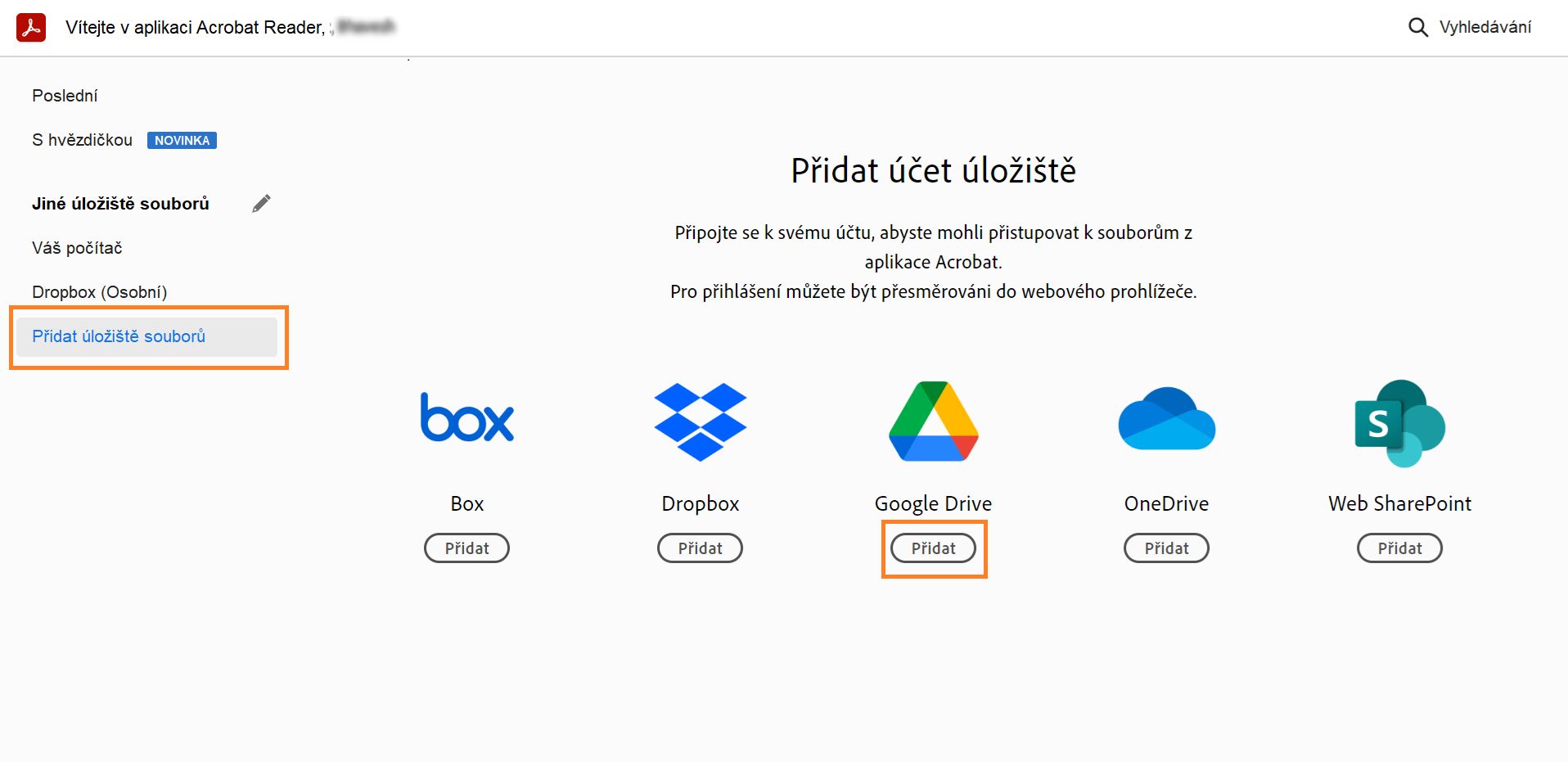 Přidání služby Disk Google