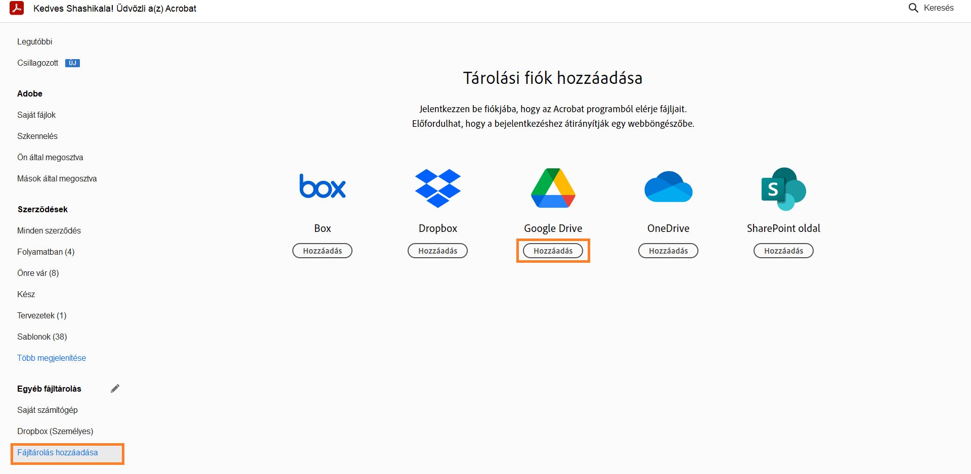 Google Drive hozzáadása