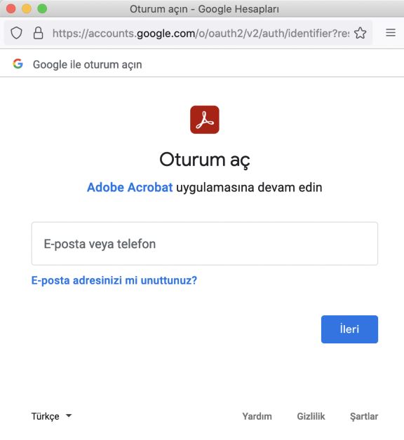 OneDrive oturum aç iletişim kutusu