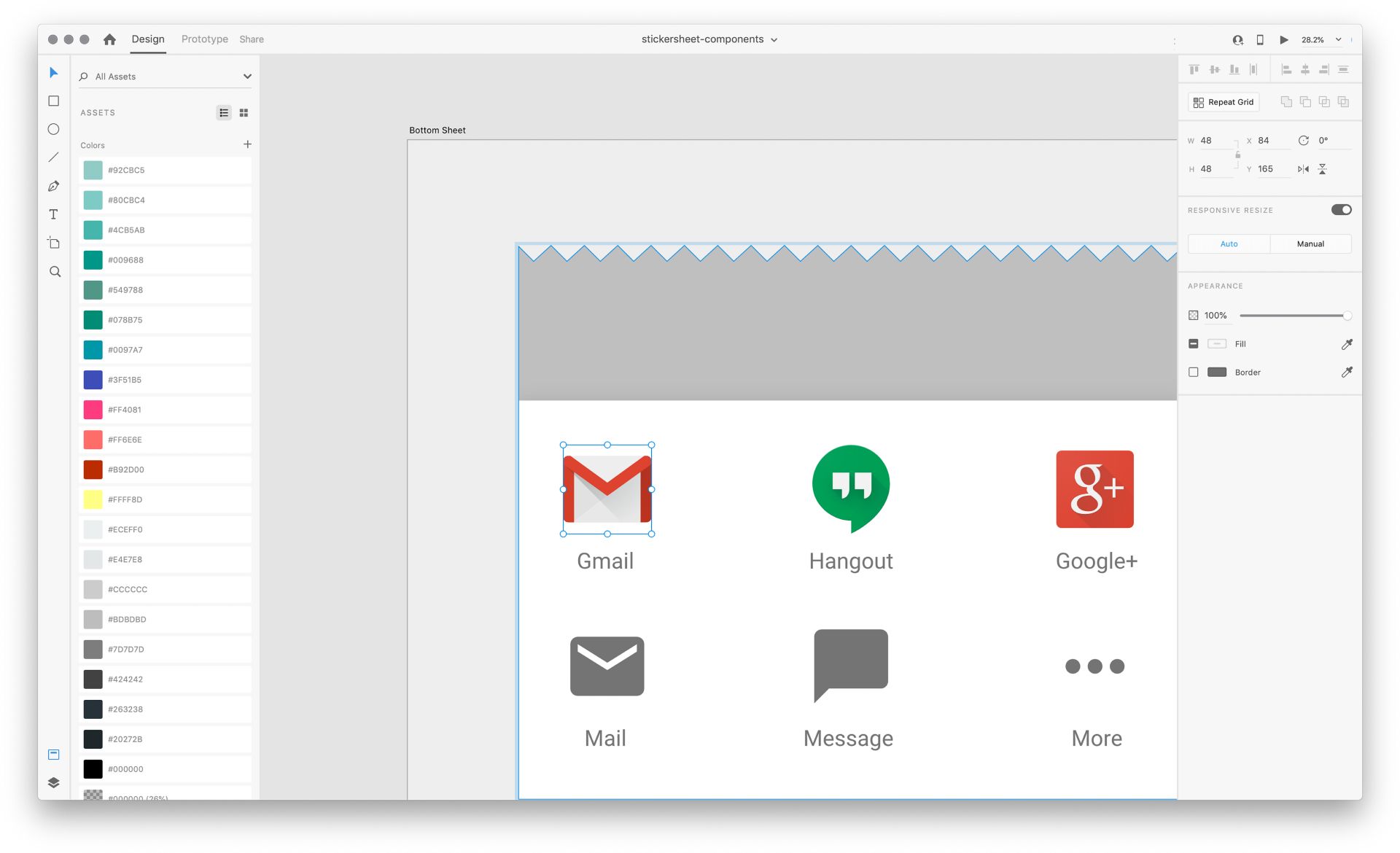 Operação de copiar e colar do arquivo do Google Material para o nosso design