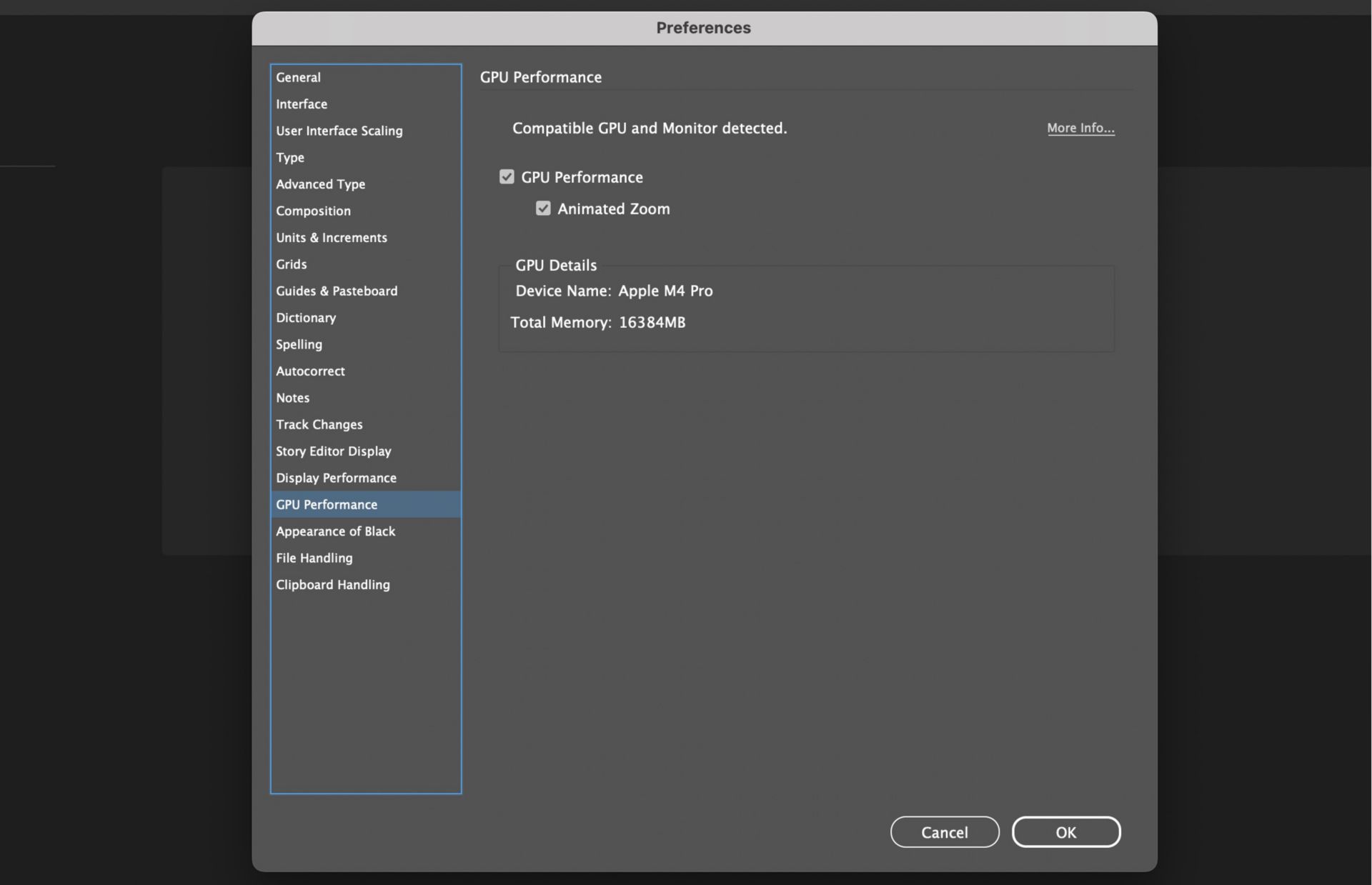 preferences dialog highlighting gpu
