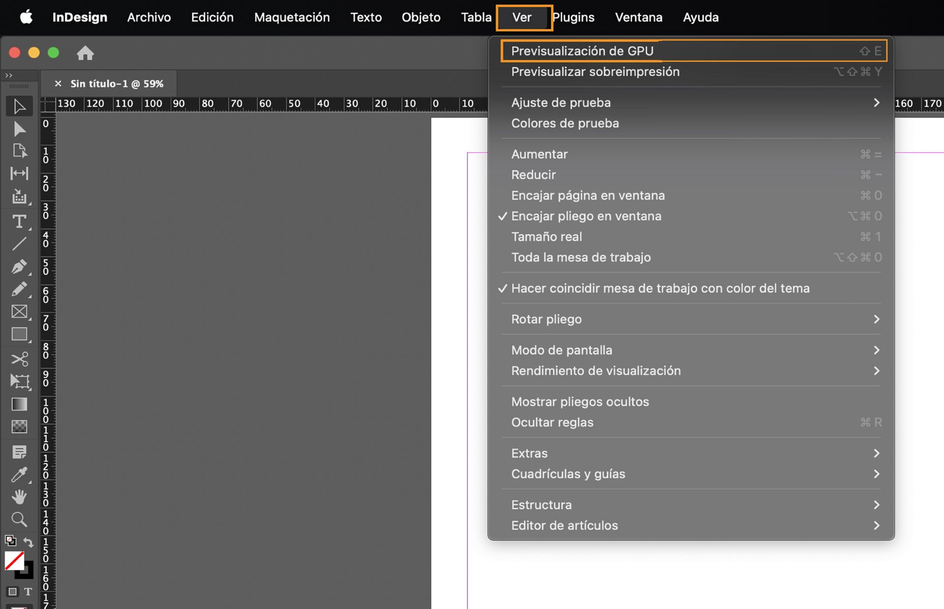 Para pasar a Previsualización de GPU, vaya a Ver > Previsualización de GPU.