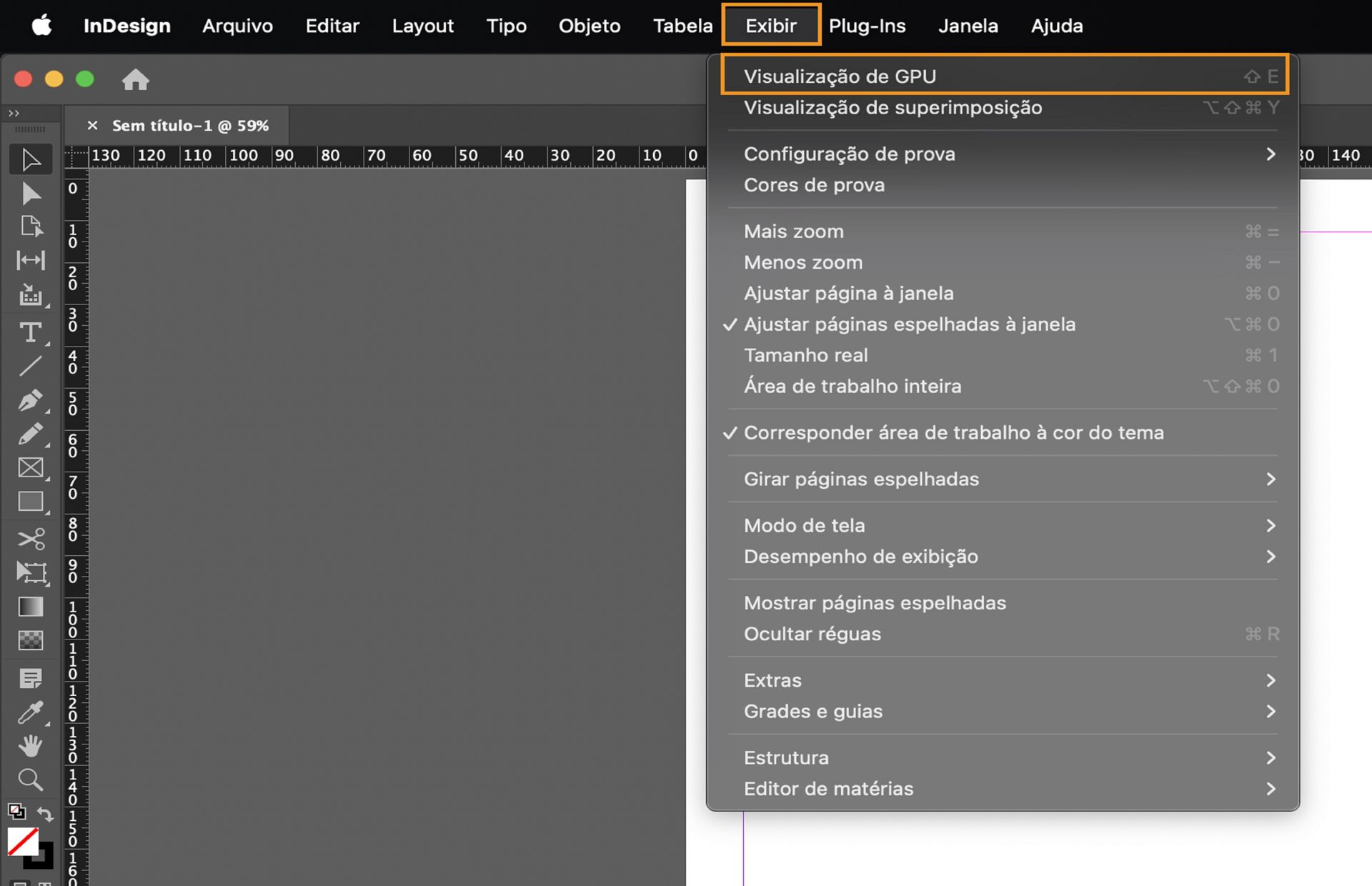 Para alternar para Visualização de GPU, acesse Exibir > Visualização de GPU.