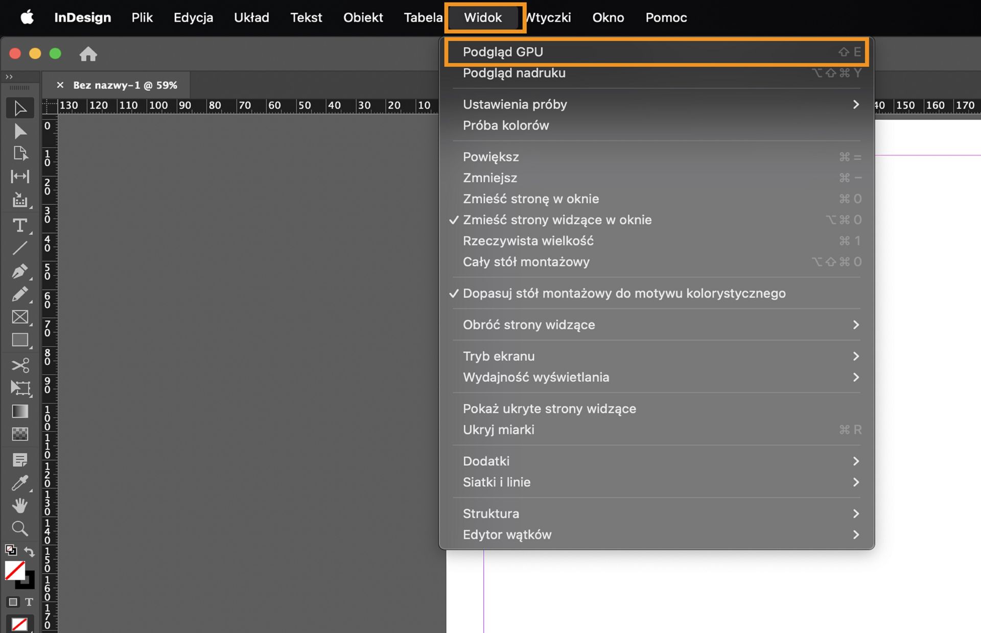 Aby przełączyć się na Podgląd GPU, kliknij kolejno pozycje Widok > Podgląd GPU.
