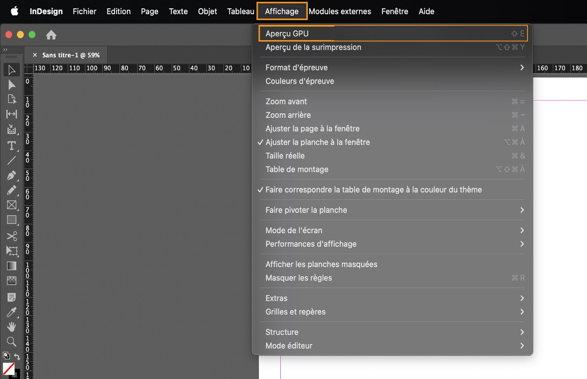 Pour passer à l’Aperçu GPU, accédez à Affichage > Aperçu GPU.