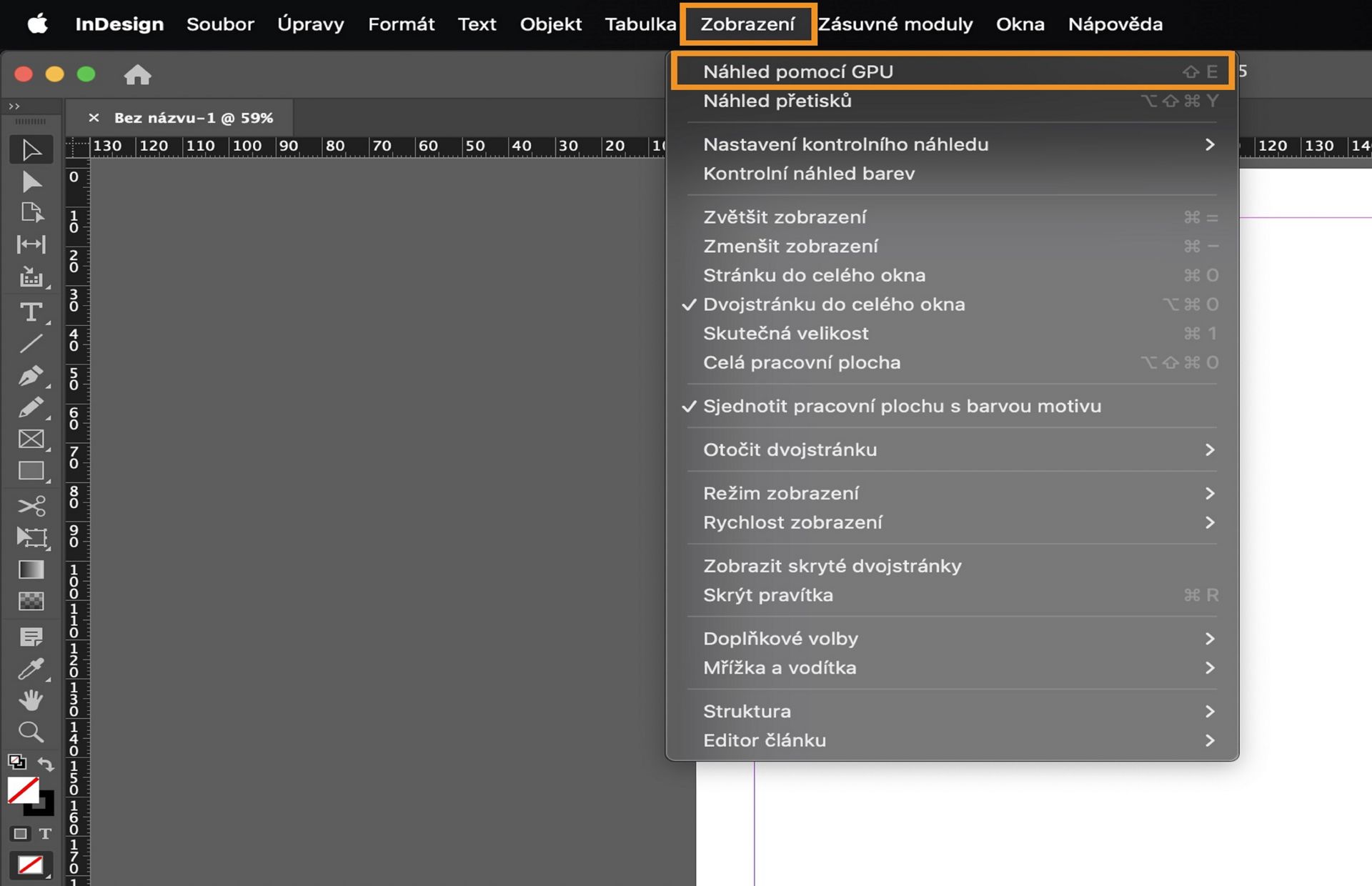 Chcete-li přepnout do režimu Náhled pomocí GPU, přejděte do části Zobrazení > Náhled pomocí GPU.