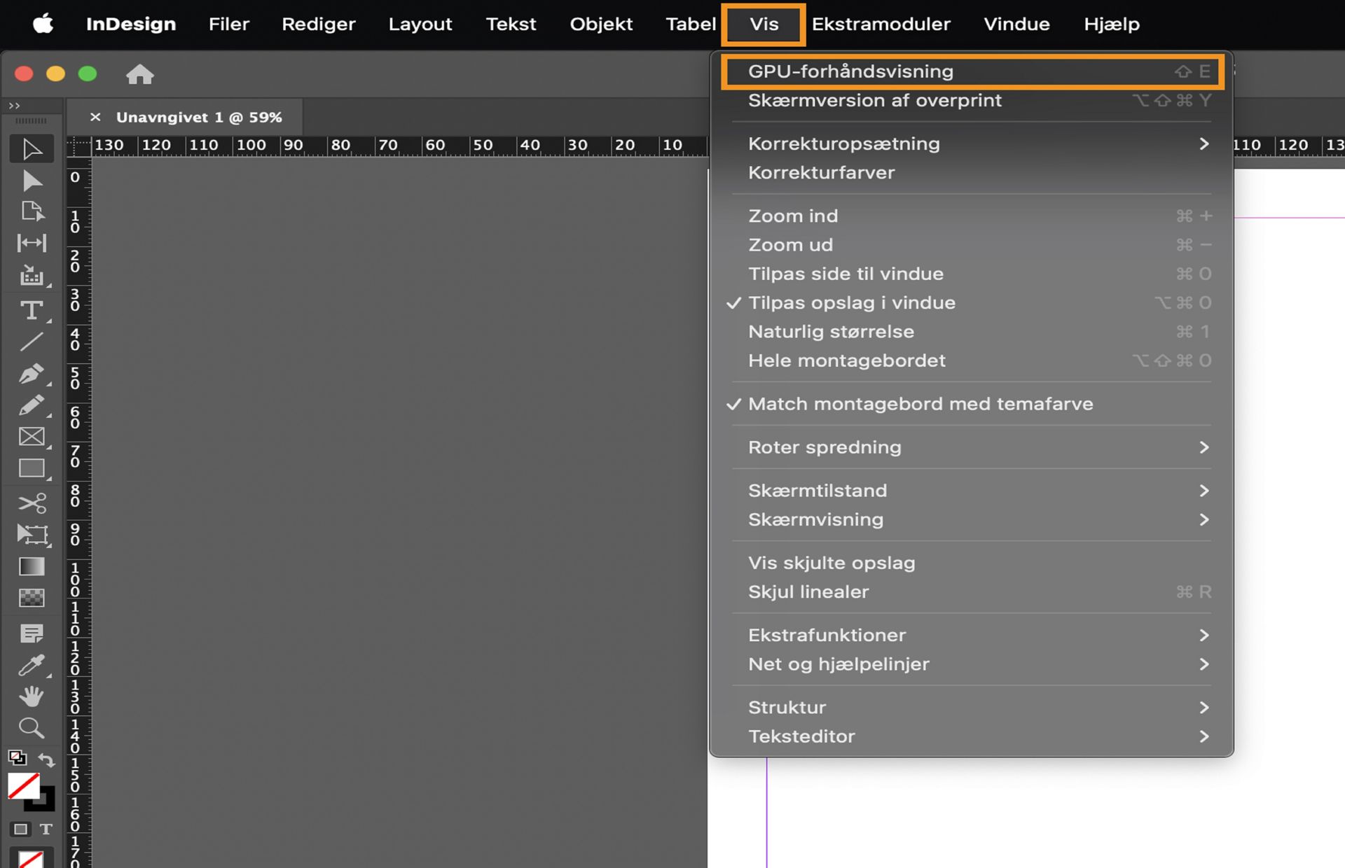 Skift til GPU-forhåndsvisning ved at gå til Visning > GPU-forhåndsvisning.