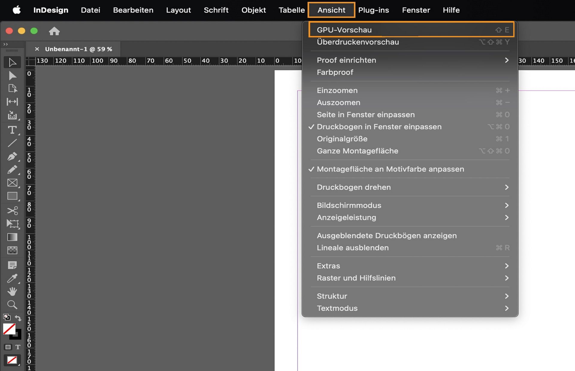 Um zur GPU-Vorschau zu wechseln, wähle „Ansicht > GPU-Vorschau“.