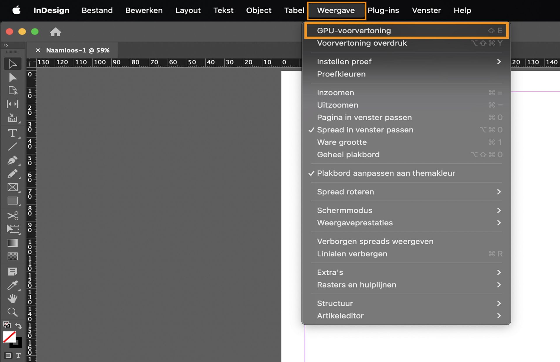 Als u naar GPU-voorvertoning wilt schakelen, gaat u naar Weergave > GPU-voorvertoning.