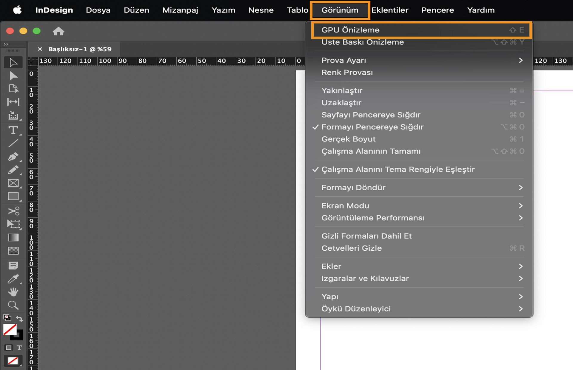 GPU Önizleme moduna geçmek Görünüm > GPU Önizleme'ye gidin.