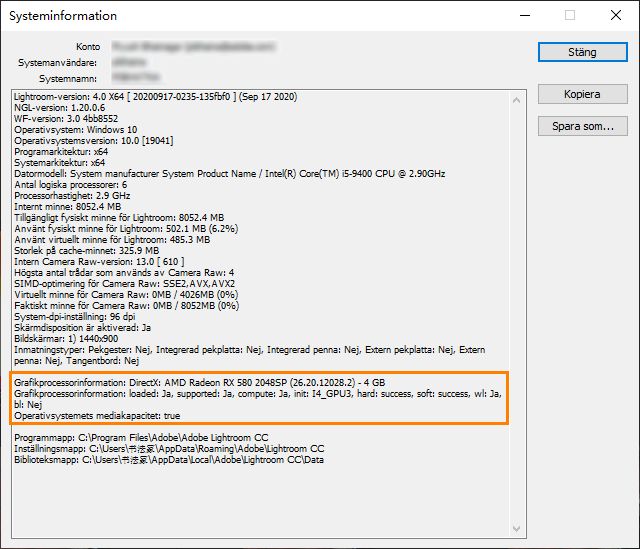 Felsökning av Lightroom GPU