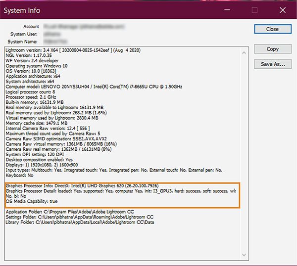 Feilsøking for Lightroom GPU