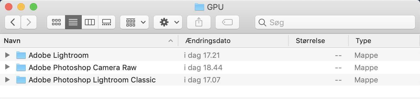 Hvert program, der bruger GPU-acceleration, har sin egen undermappe.