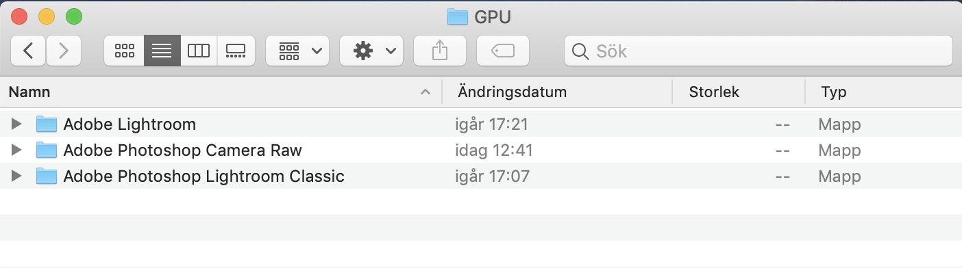 Varje applikation du använder med GPU-acceleration har en egen mapp.