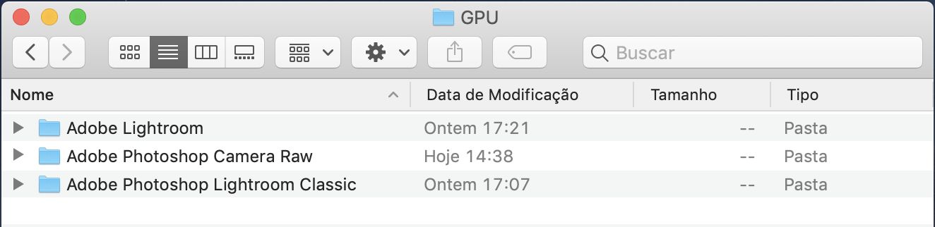 Cada aplicativo usado com a aceleração da GPU possui sua própria pasta.