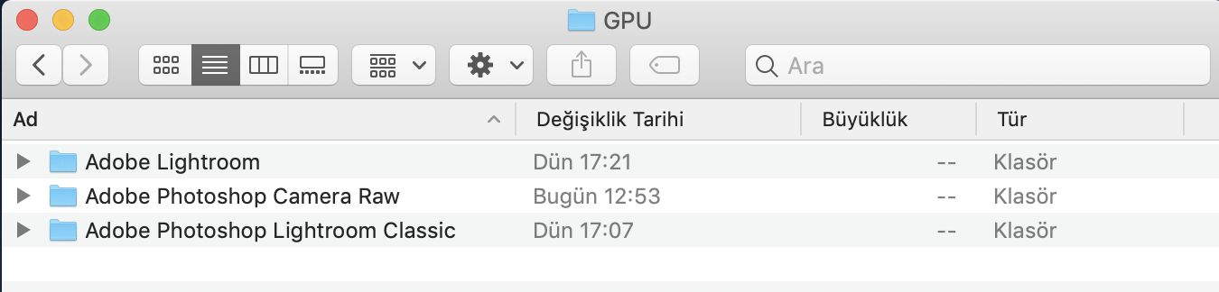 GPU hızlandırması ile kullandığınız her uygulamanın kendi klasörü vardır.