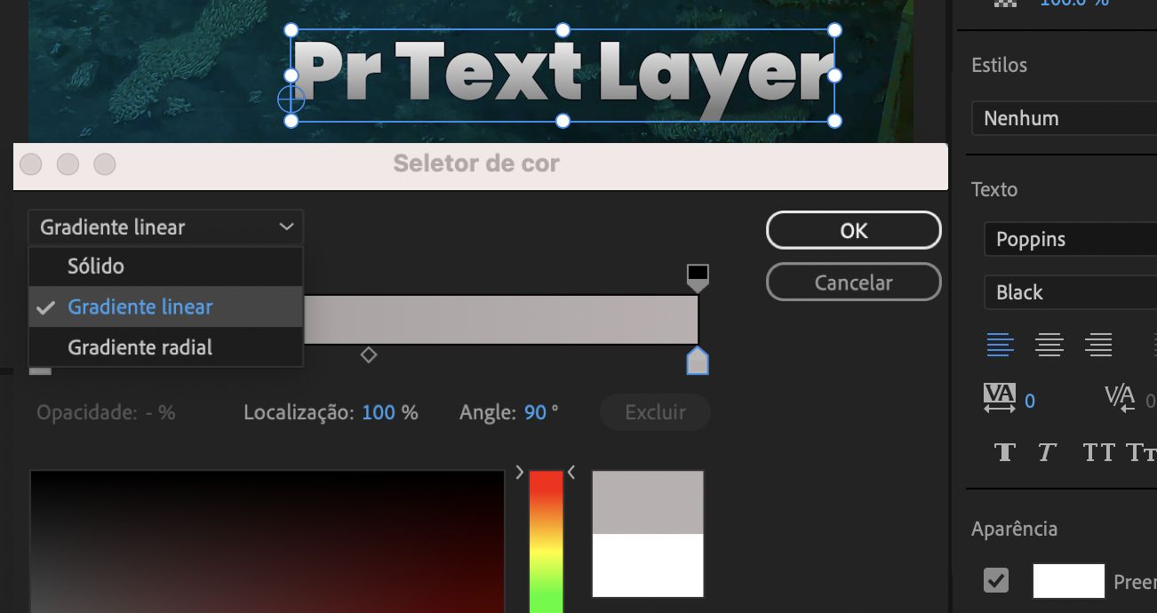 Degradês de texto no painel Gráficos essenciais