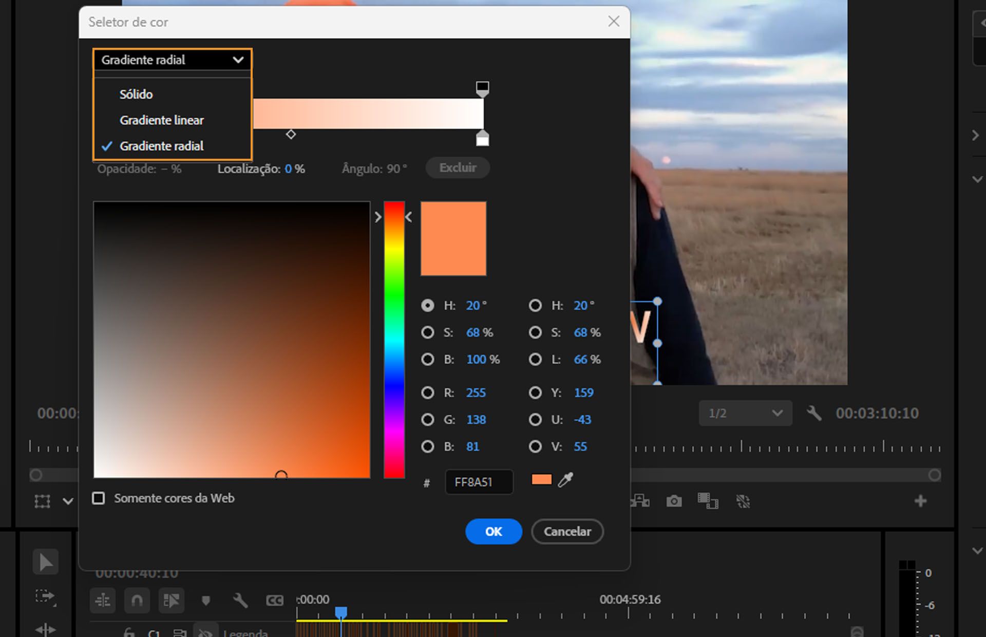 Selecione uma das opções de degradê e ajuste sua opacidade.