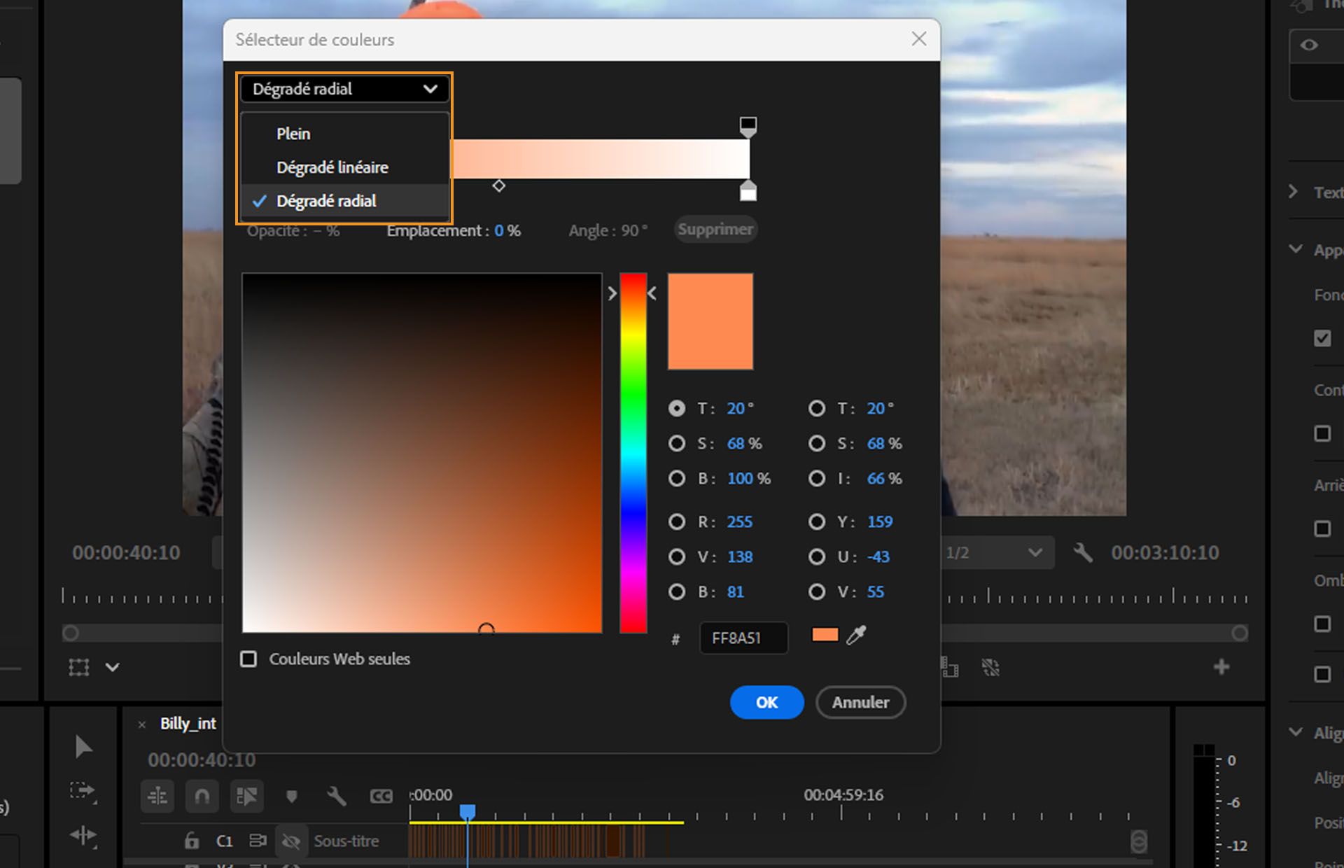 Sélectionnez l’une des options de dégradé et ajustez son opacité.