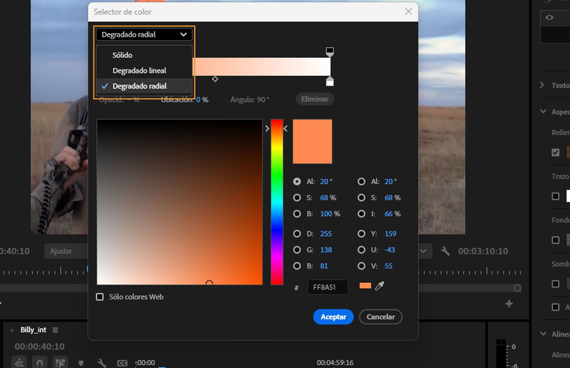 Seleccione una de las opciones de degradado y ajuste su opacidad.