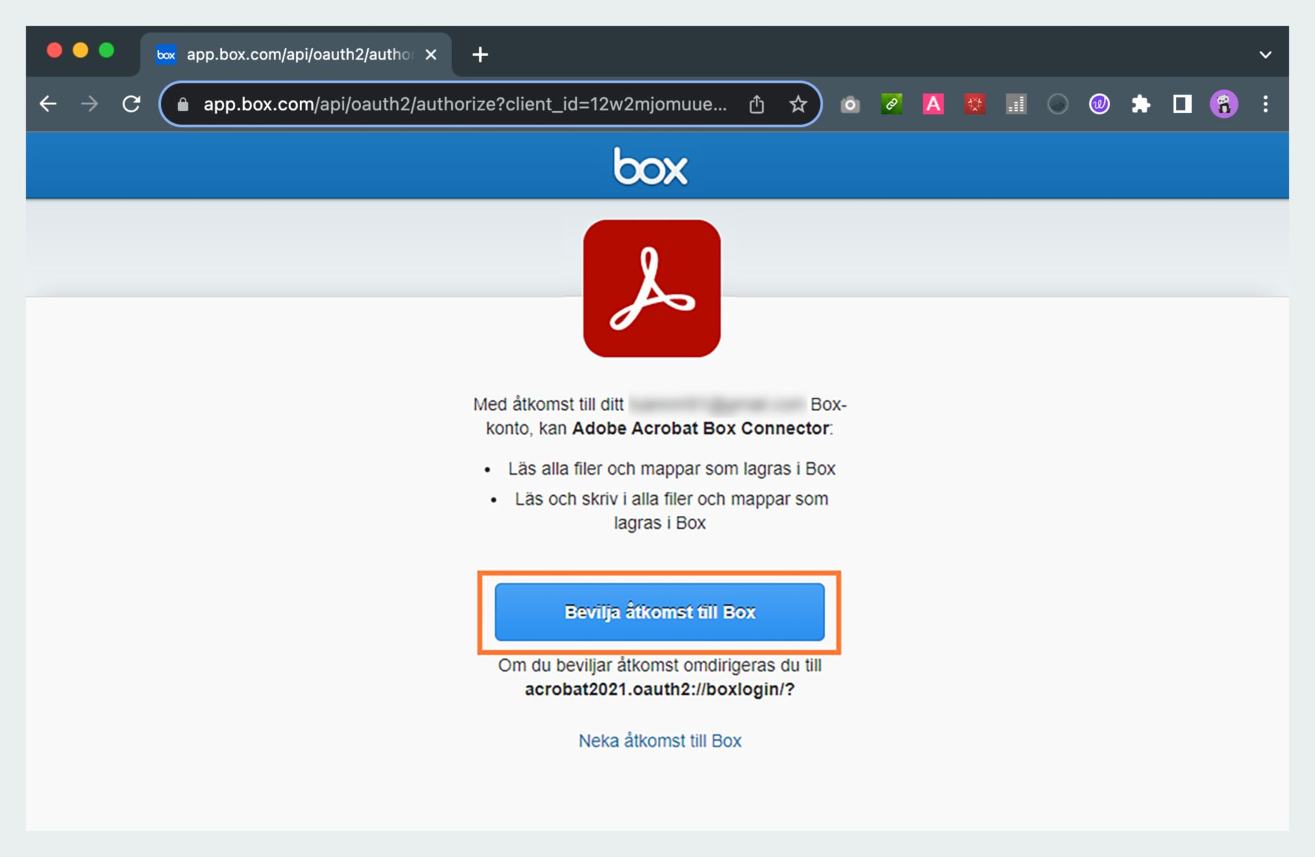 Bevilja åtkomst till Box
