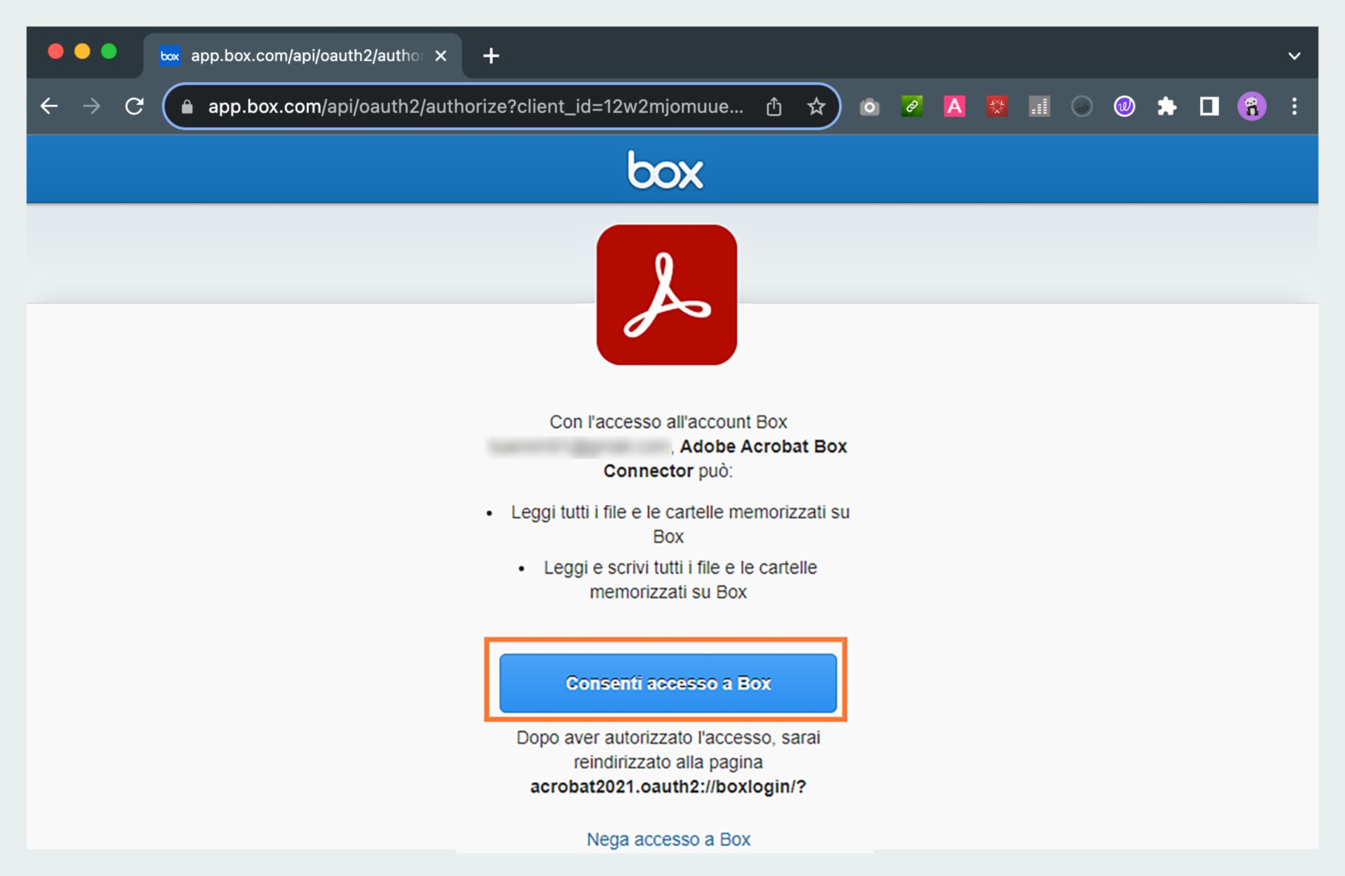 Consentire l’accesso a Box