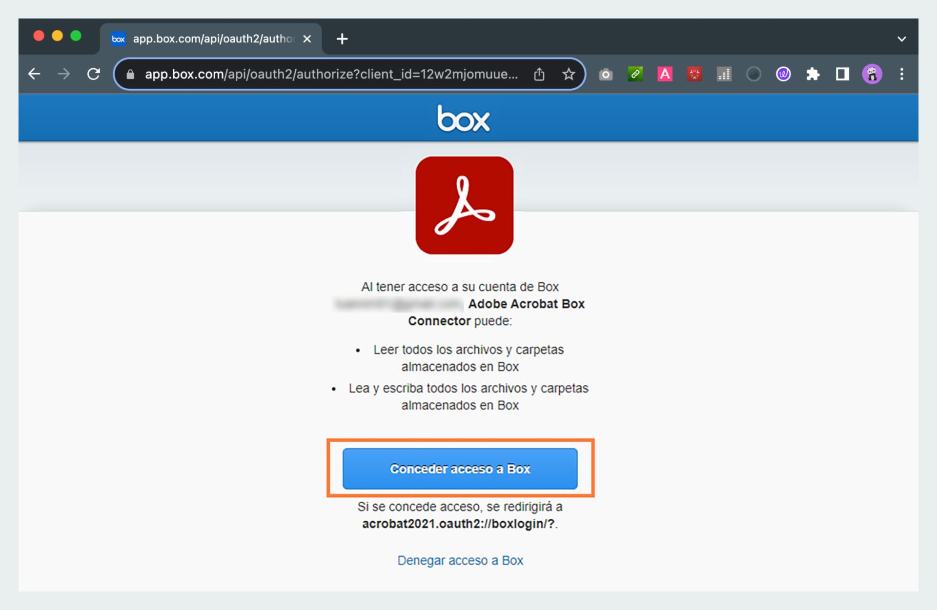 Permitir acceso a Box