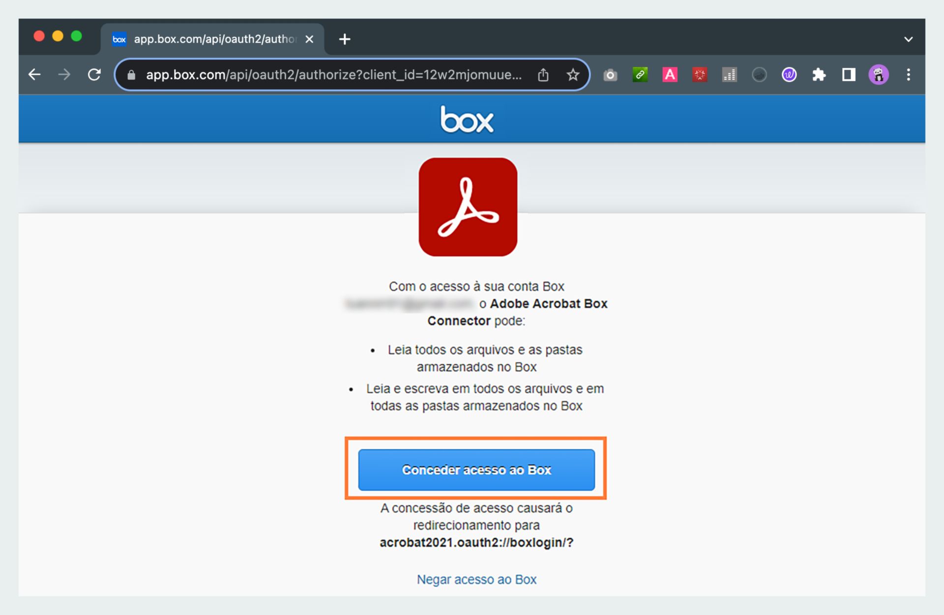 Conceder acesso ao Box