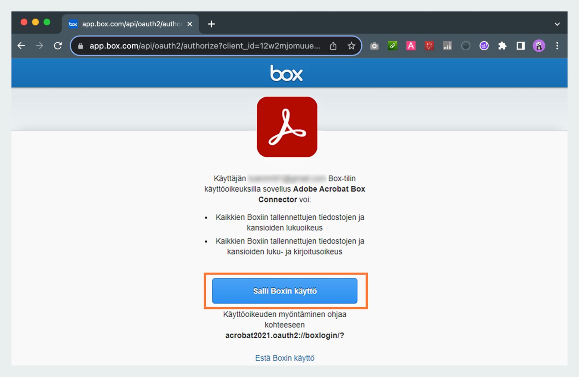 Myönnä oikeudet Boxiin